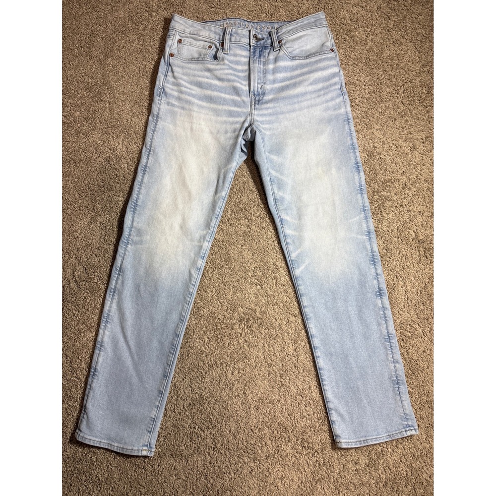 American Eagle AirFlex+ Slim Jeans Mens 32X34 Light Wash Blue Denim Stretch 0117